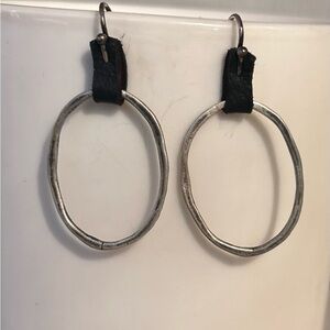 NWOT Sundance Sterling Silver and Black Leather Oval Earrings